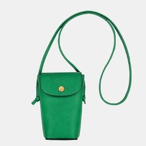 LONGCHAMP ÉPURE PHONE CASE WITH LEATHER LACE, GREEN
